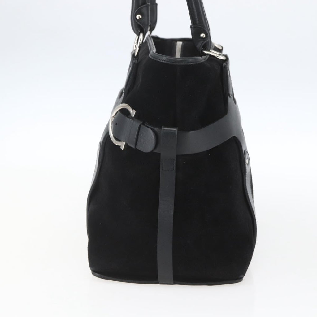 Salvatore Ferragamo Gancini Handbag Suede Black Suede Handbag (Authentic  )