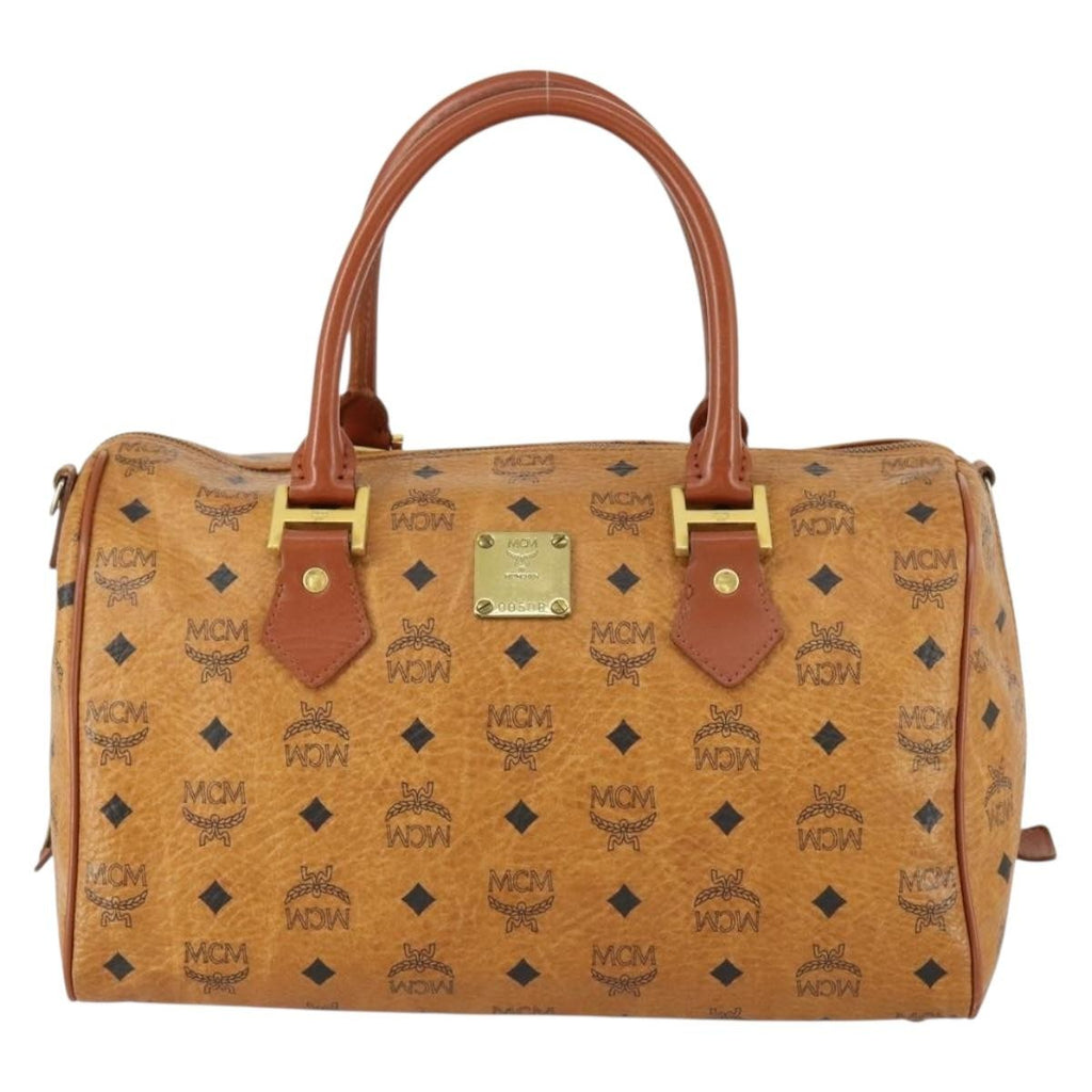 MCM Visetos Logogramme Handbag Canvas And Leather Brown Canvas Handbag (Authentic  )
