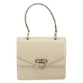 Celine Vintage Top Handle Bag Glazed Leather Ecru Leather Handbag (Authentic  )