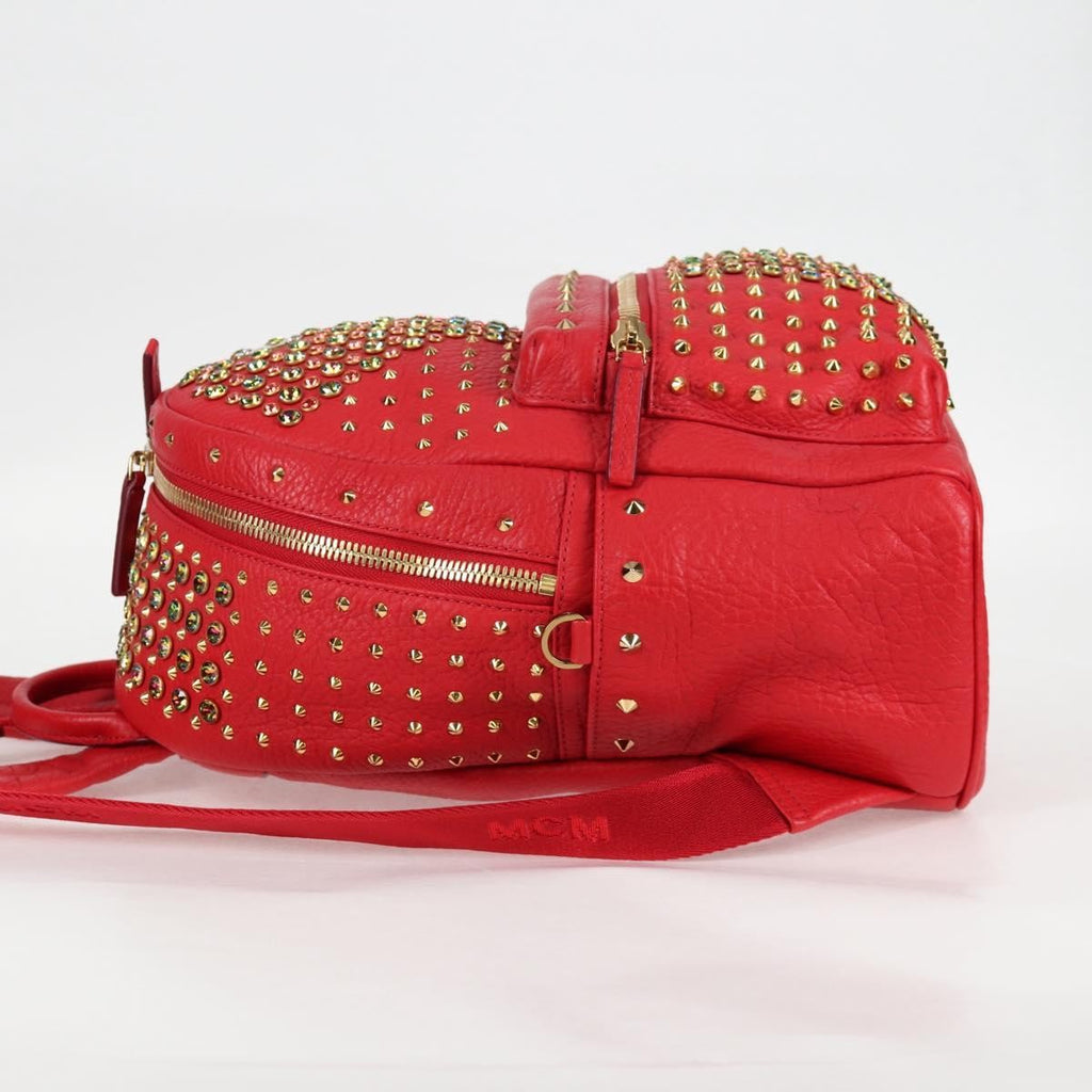 MCM Vintage Vicetos Backpack Leather Red Leather Backpack Bag (Authentic  )