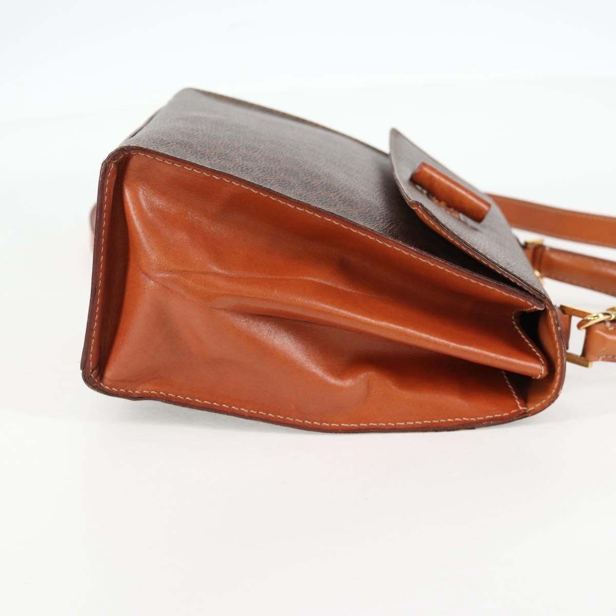 Celine Vintage Convertible Top Handle Bag Macadam Coated Canvas Brown Canvas Bag (Authentic  )