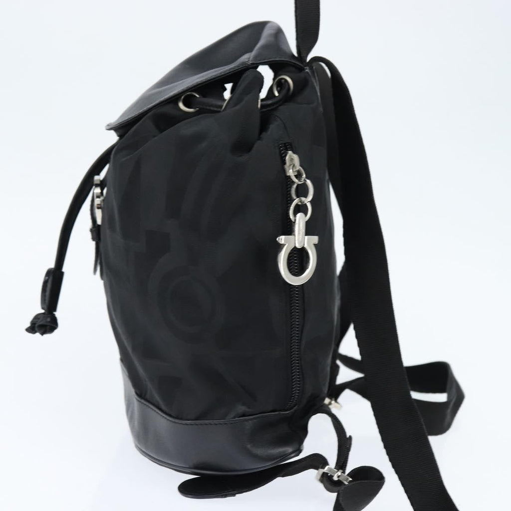 Salvatore Ferragamo Flap Buckle Backpack Printed Neoprene Black Nylon Backpack Bag (Authentic  )