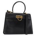 Salvatore Ferragamo Convertible Top Handle Bag Leather Black Leather Handbag (Authentic  )