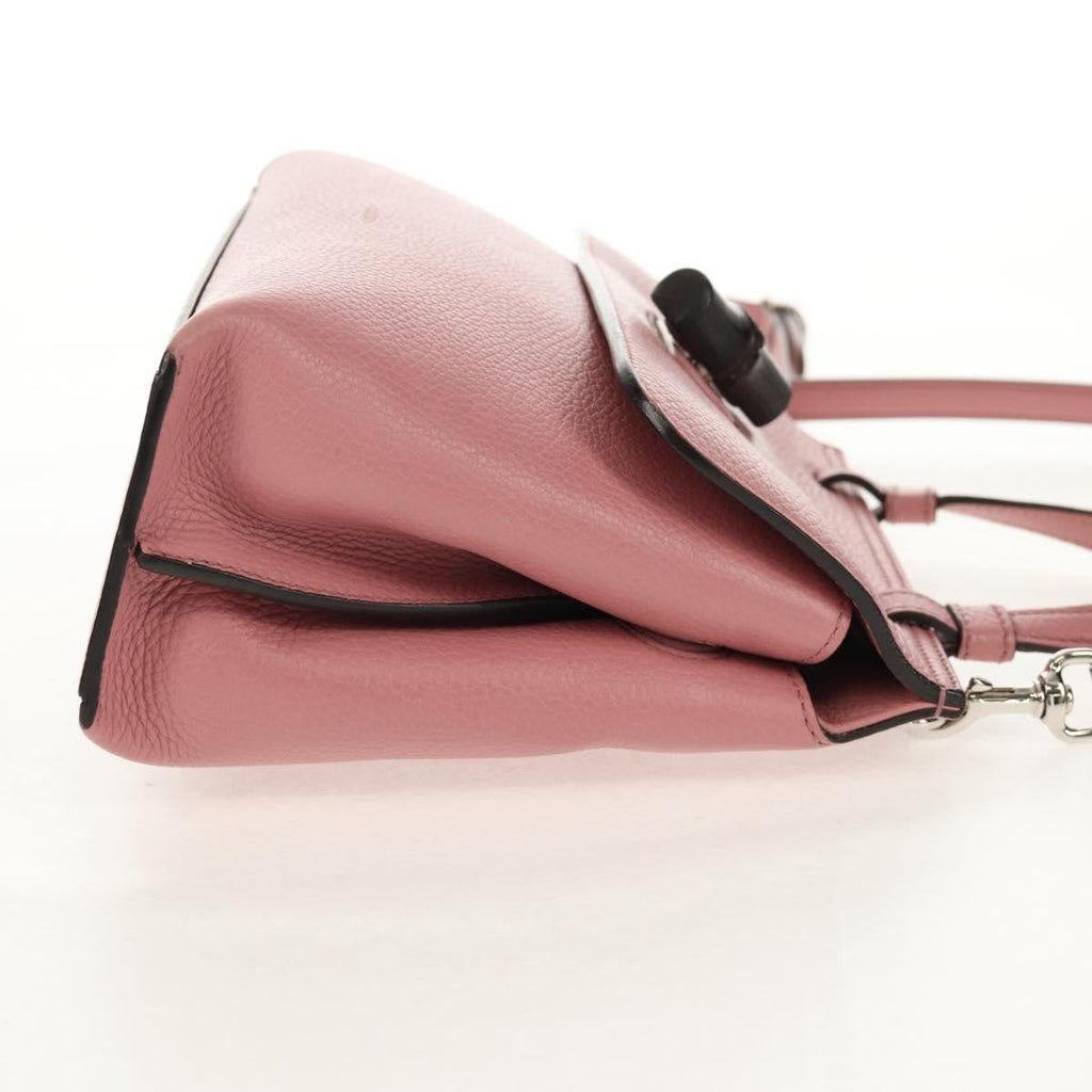 Gucci Bamboo Daily Top Handle Bag Leather Pink Leather Handbag (Authentic  )