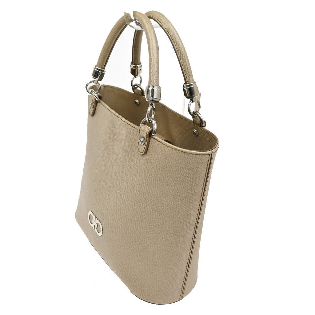 Salvatore Ferragamo Gancini Handbag Leather Beige Leather Handbag (Authentic  )