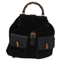 Gucci Vintage Bamboo Backpack Suede Black Suede Backpack Bag (Authentic  )