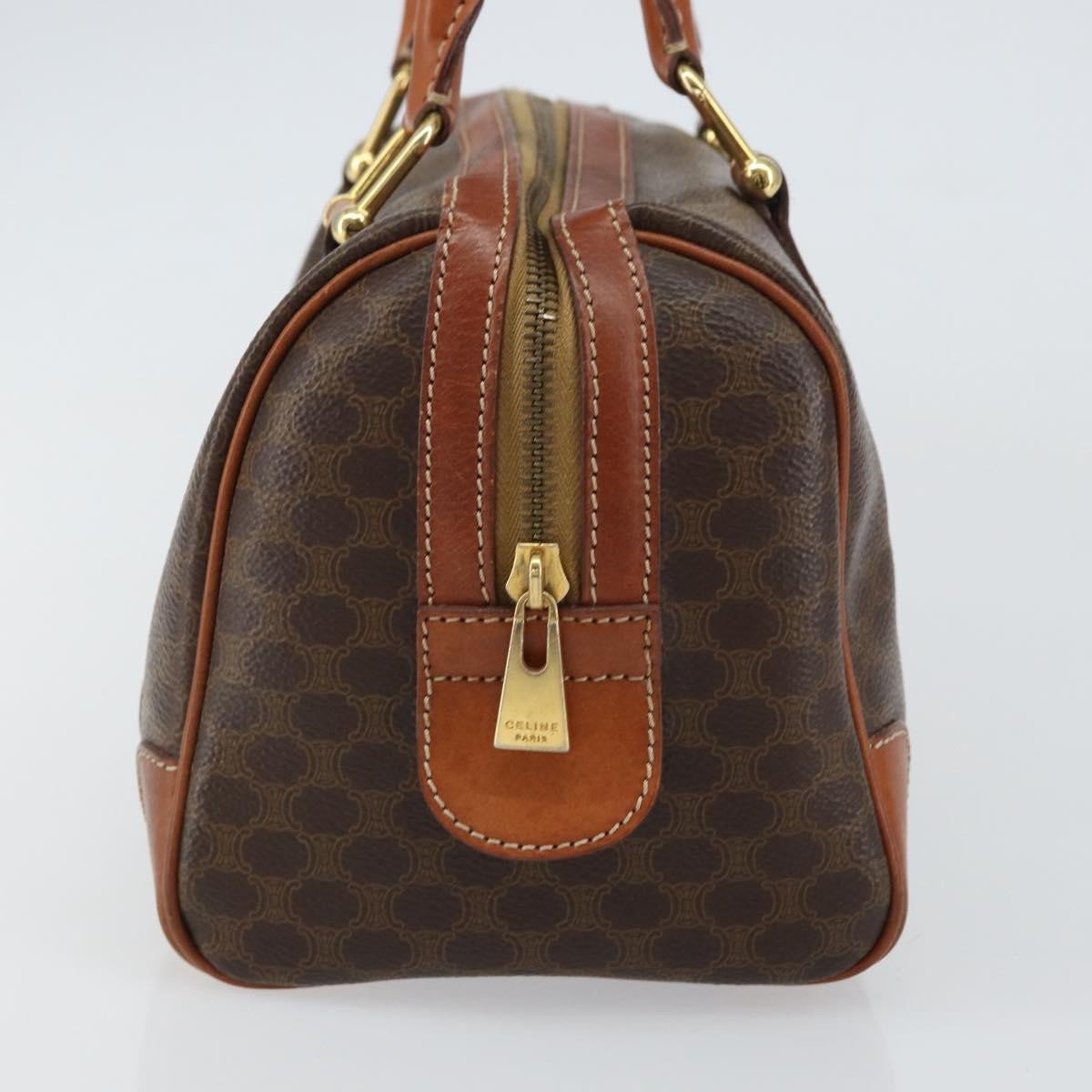 Celine Vintage Macadam Handbag Canvas And Leather Brown Canvas Handbag (Authentic  )