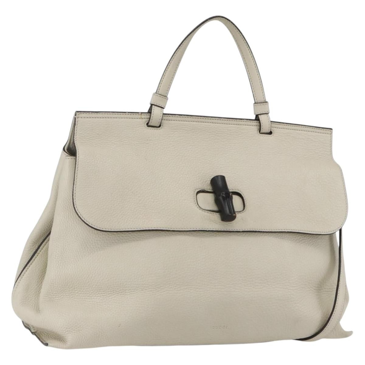Gucci Bamboo Daily Top Handle Bag Leather White Leather Handbag (Authentic  )