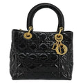 Christian Dior Vintage Lady Dior Bag Cannage Quilt Patent Black Patent_Leather Handbag ( )