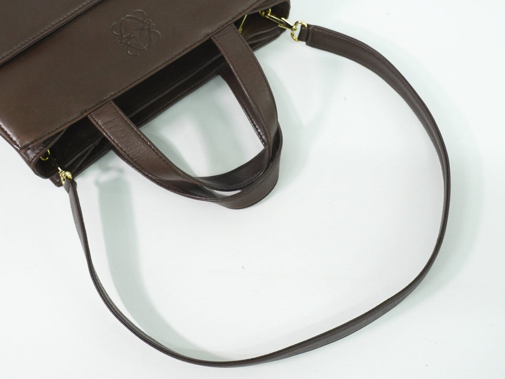 Loewe Vintage Anagram Handbag Leather Brown Leather Handbag (Authentic  )