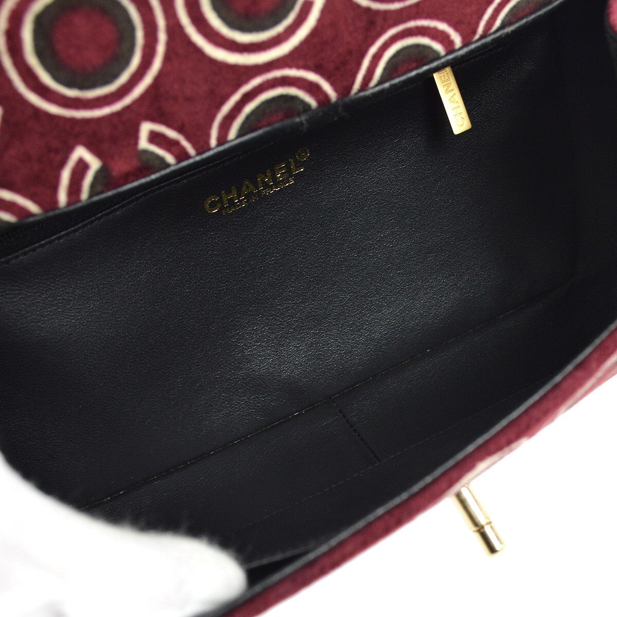 Chanel Cc Top Handle Bag Coco Print Velvet Burgundy Velvet Handbag (Authentic  )