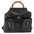 Gucci Vintage Bamboo Backpack Leather Black Leather Backpack Bag (Authentic  )