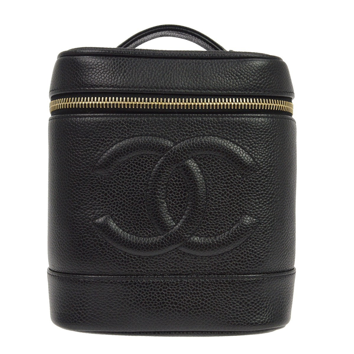 Chanel Vintage Timeless Cosmetic Case Caviar Black Leather Handbag ( )