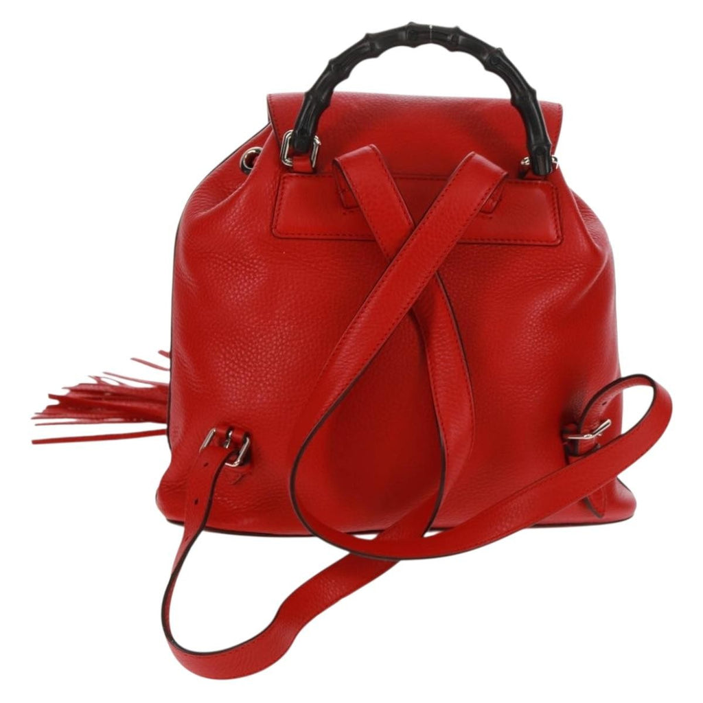 Gucci Bamboo Tassel Backpack Leather Red Leather Backpack Bag (Authentic  )