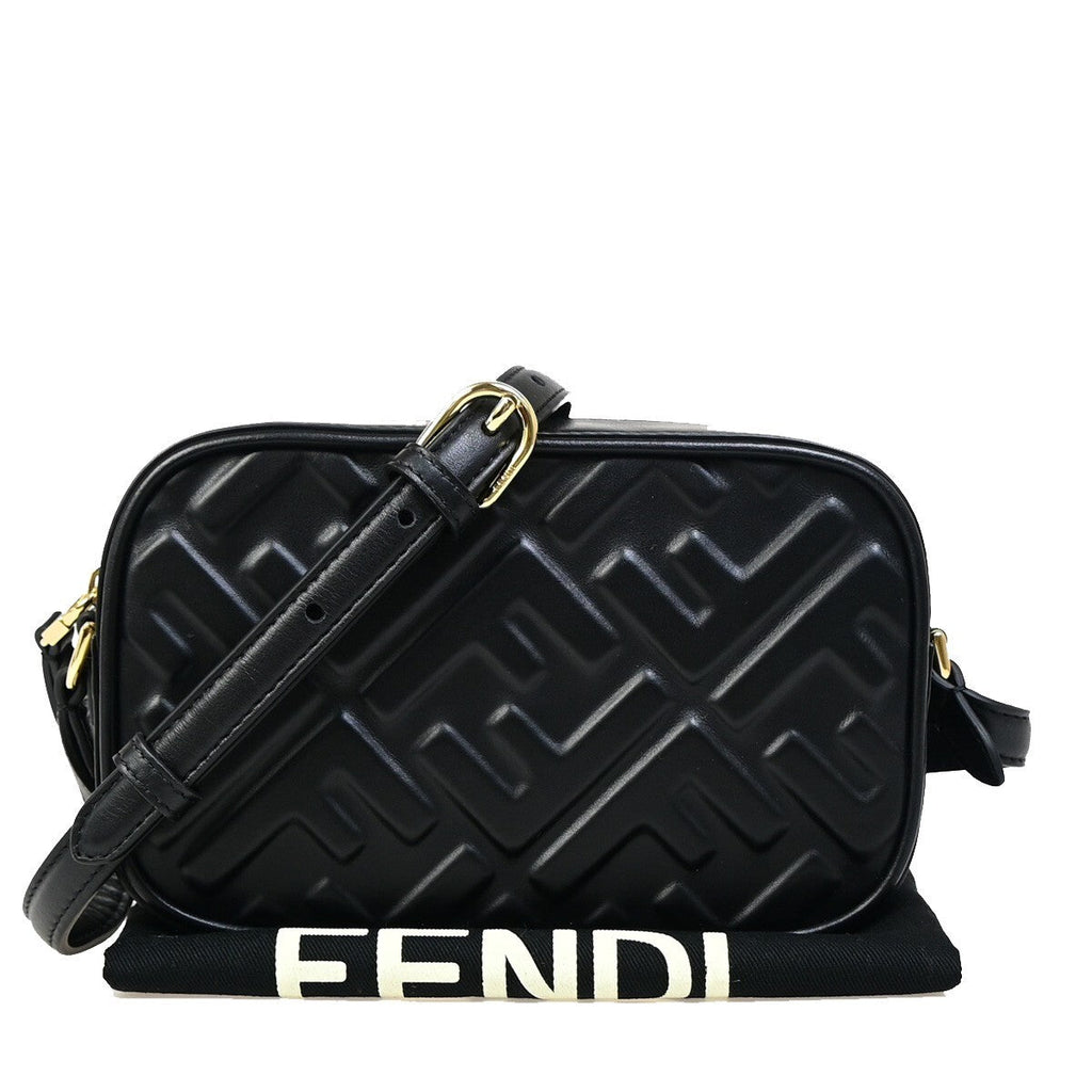 Fendi Camera Bag Zucca Embossed Leather Black Leather Handbag ( )