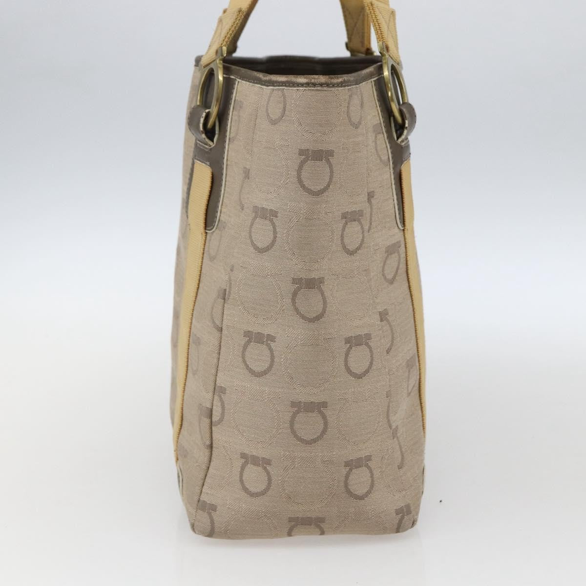 Salvatore Ferragamo Gancini Handbag Canvas Beige Canvas Handbag (Authentic  )