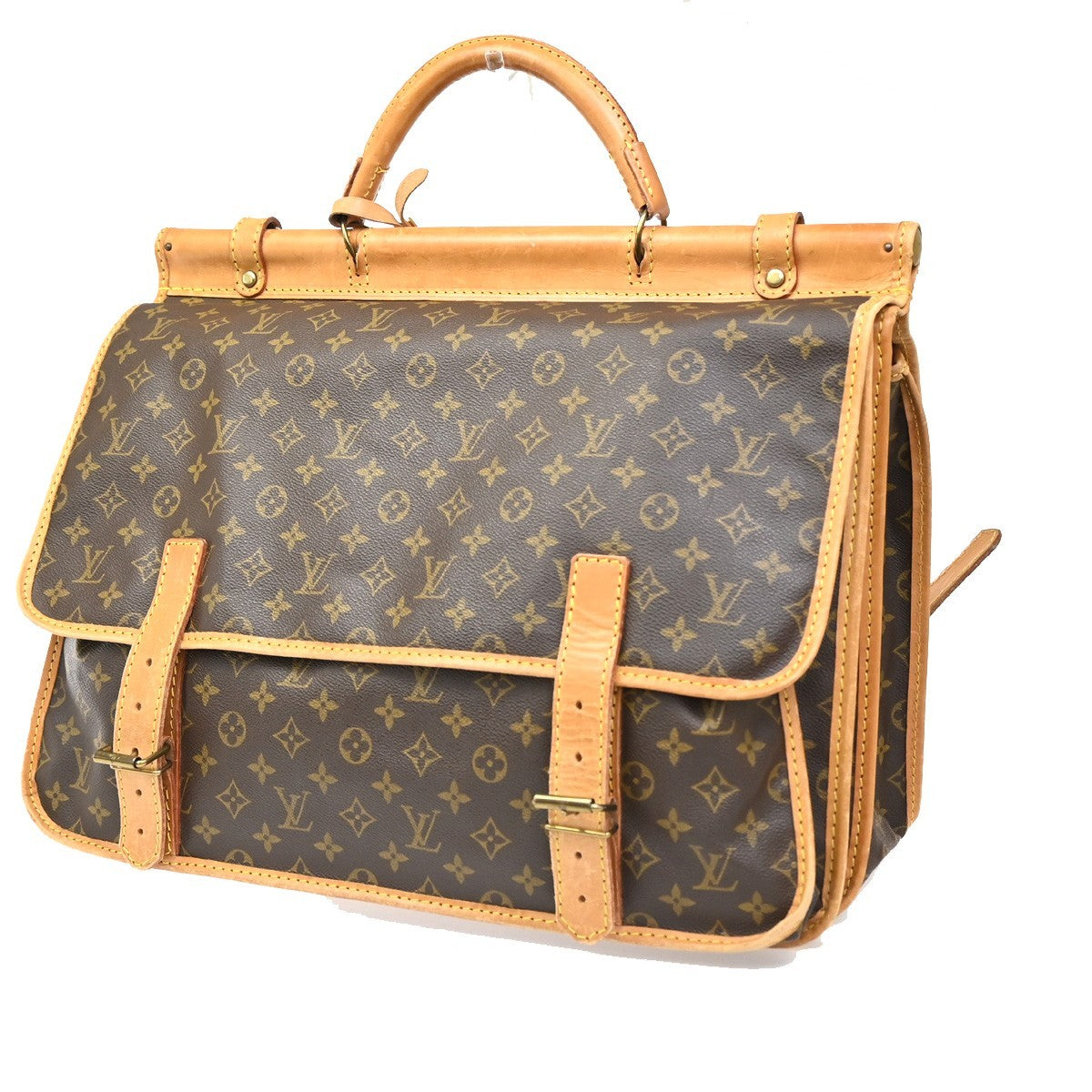 Louis Vuitton Sac Chasse Hunting Bag Monogram Canvas Brown Canvas Briefcase Bag (Authentic  )