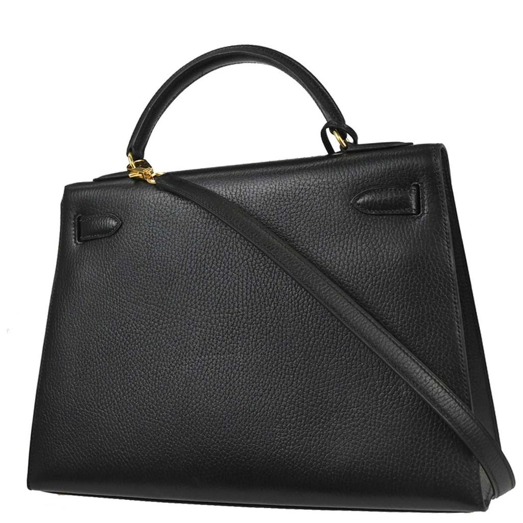 Hermes Kelly Handbag Black Ardennes With Gold Hardware Black Leather Handbag ( )