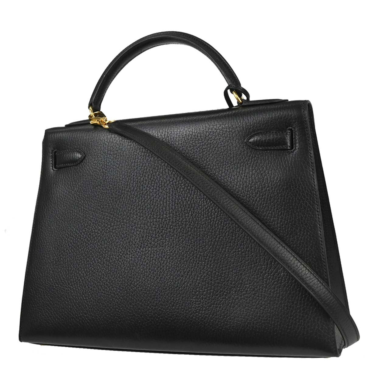 Hermes Kelly Handbag Black Ardennes With Gold Hardware Black Leather Handbag ( )