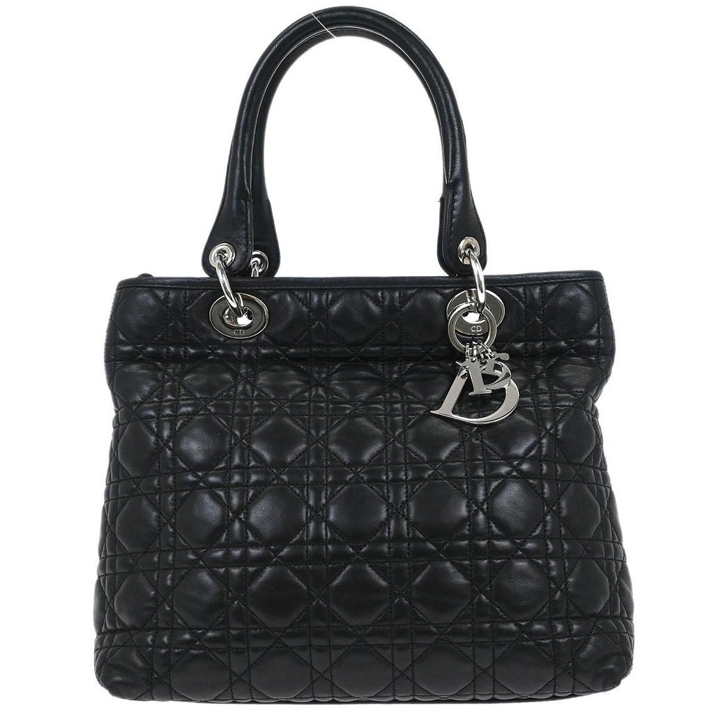 Christian Dior Vintage Lady Dior Bag Cannage Quilt Lambskin Black Leather Handbag (Authentic  )