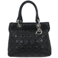 Christian Dior Vintage Lady Dior Bag Cannage Quilt Lambskin Black Leather Handbag (Authentic  )