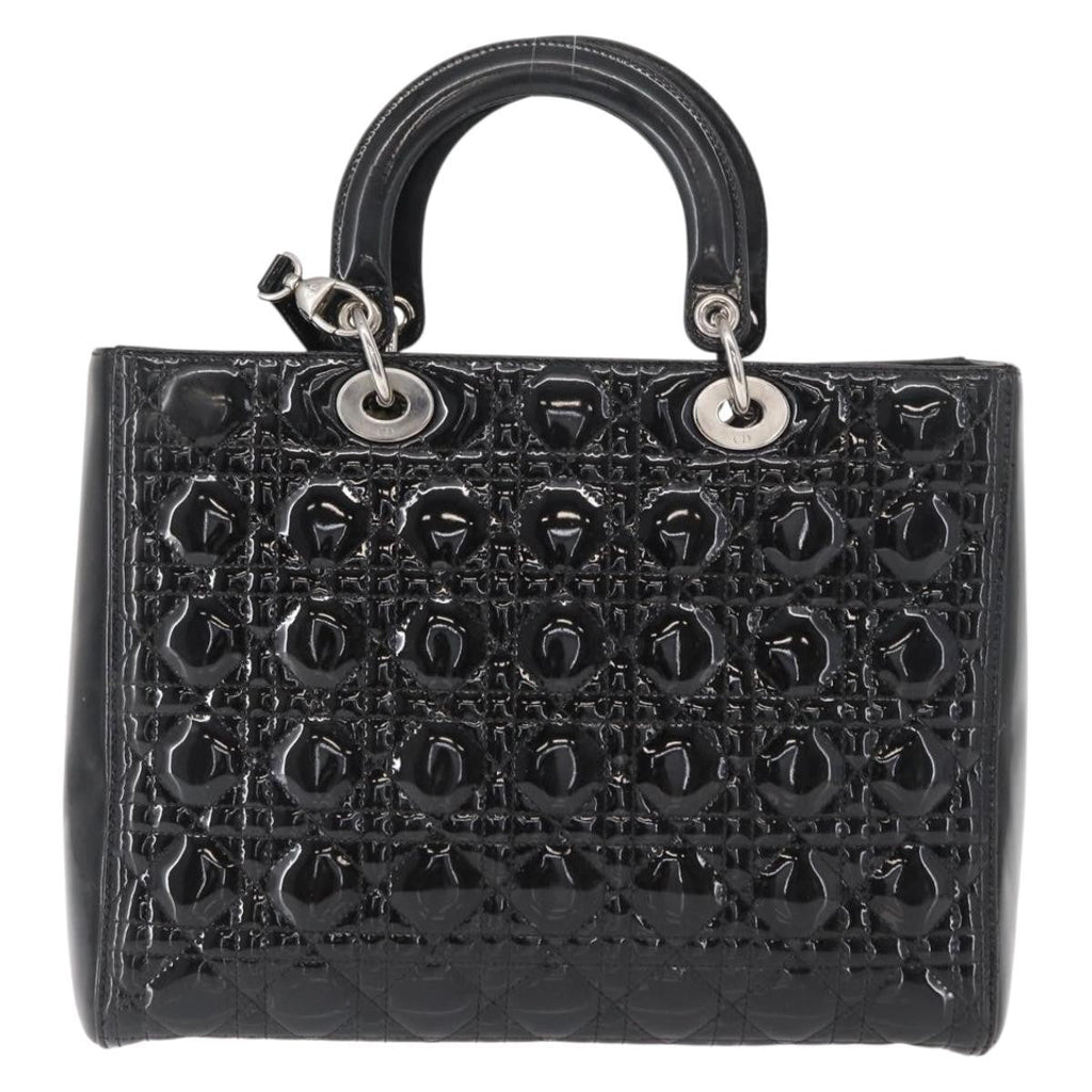 Christian Dior Lady Dior Bag Cannage Quilt Patent Black Patent_Leather Handbag (Authentic  )