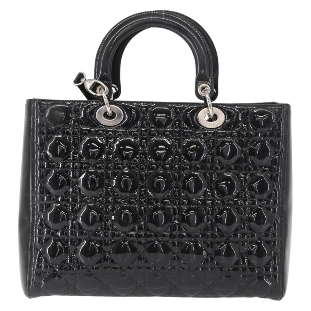 Christian Dior Lady Dior Bag Cannage Quilt Patent Black Patent_Leather Handbag (Authentic  )