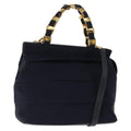Salvatore Ferragamo Vala Handbag Canvas Navy Canvas Handbag (Authentic  )