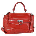 Salvatore Ferragamo Gancini Handbag Patent Leather Red Patent_Leather Handbag (Authentic  )