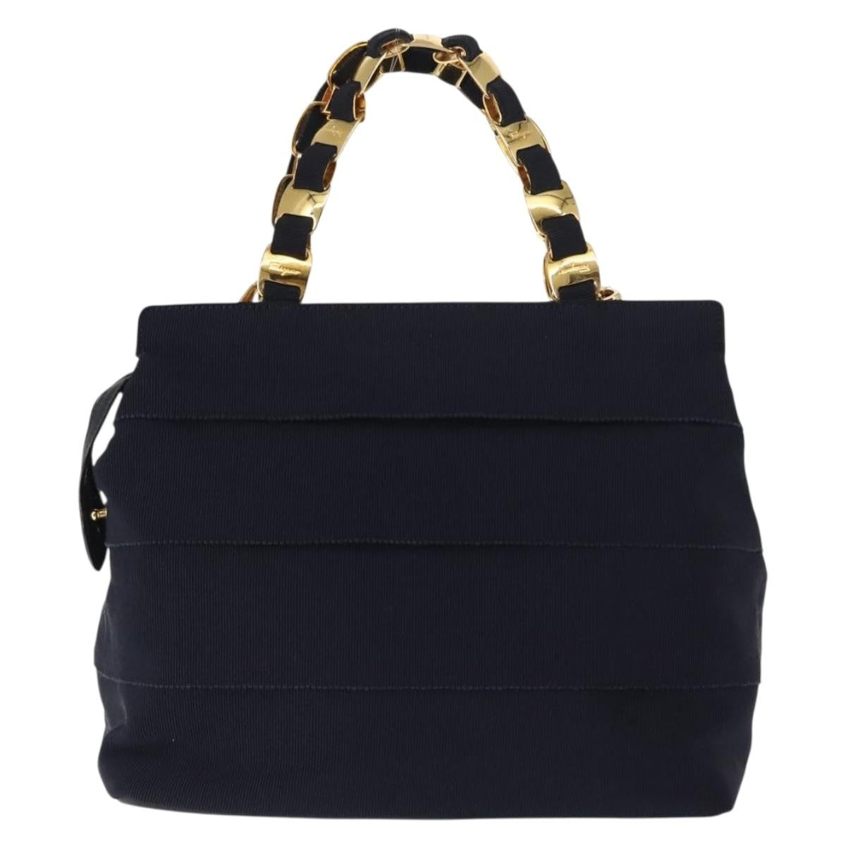 Salvatore Ferragamo Vala Handbag Canvas Navy Canvas Handbag (Authentic  )