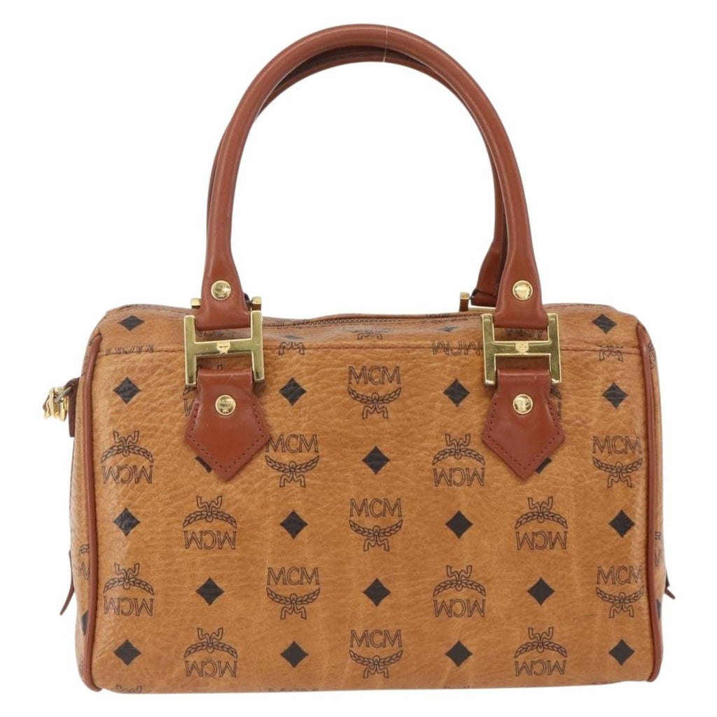 MCM Visetos Logogramme Handbag Canvas And Leather Brown Canvas Handbag (Authentic  )