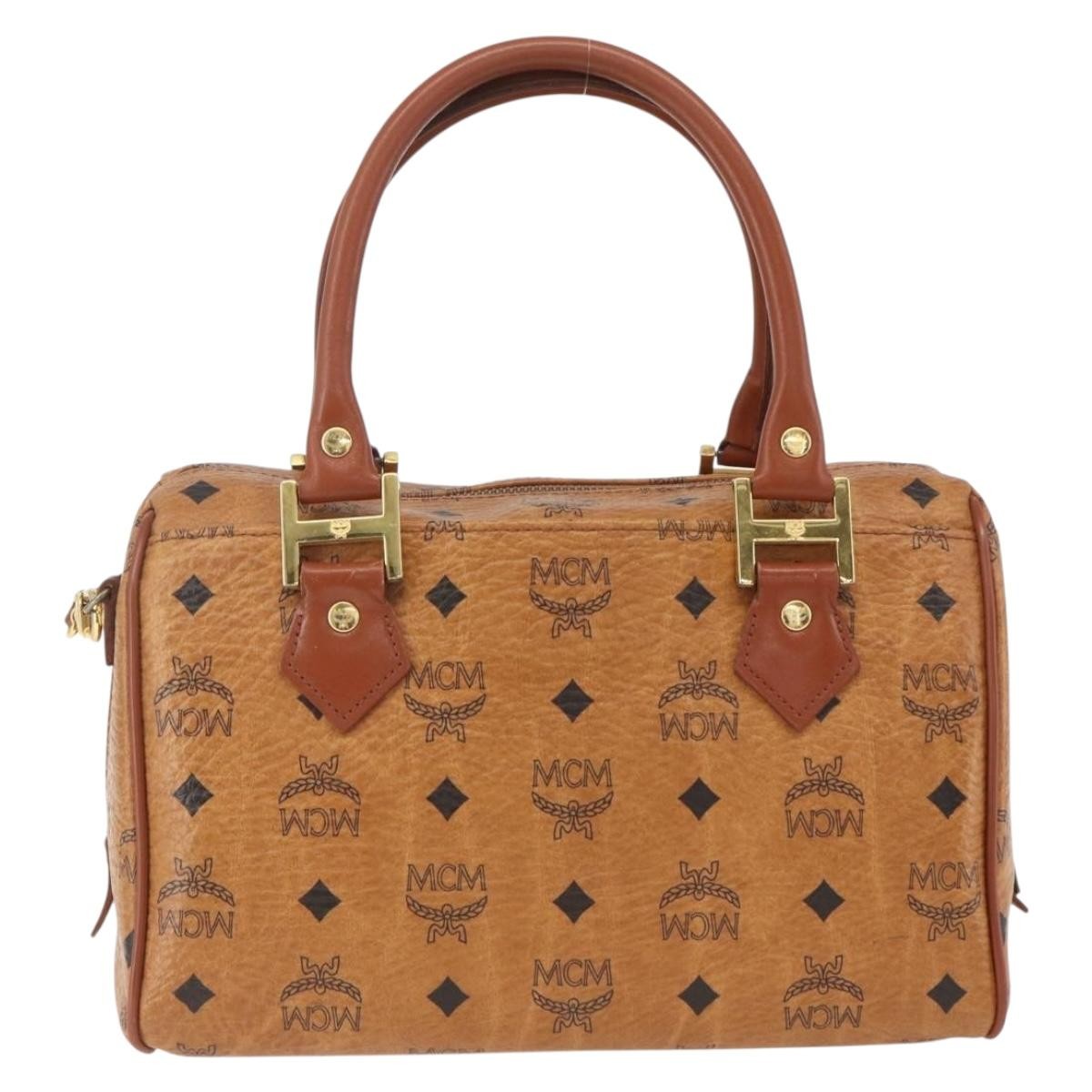 MCM Visetos Logogramme Handbag Canvas And Leather Brown Canvas Handbag (Authentic  )