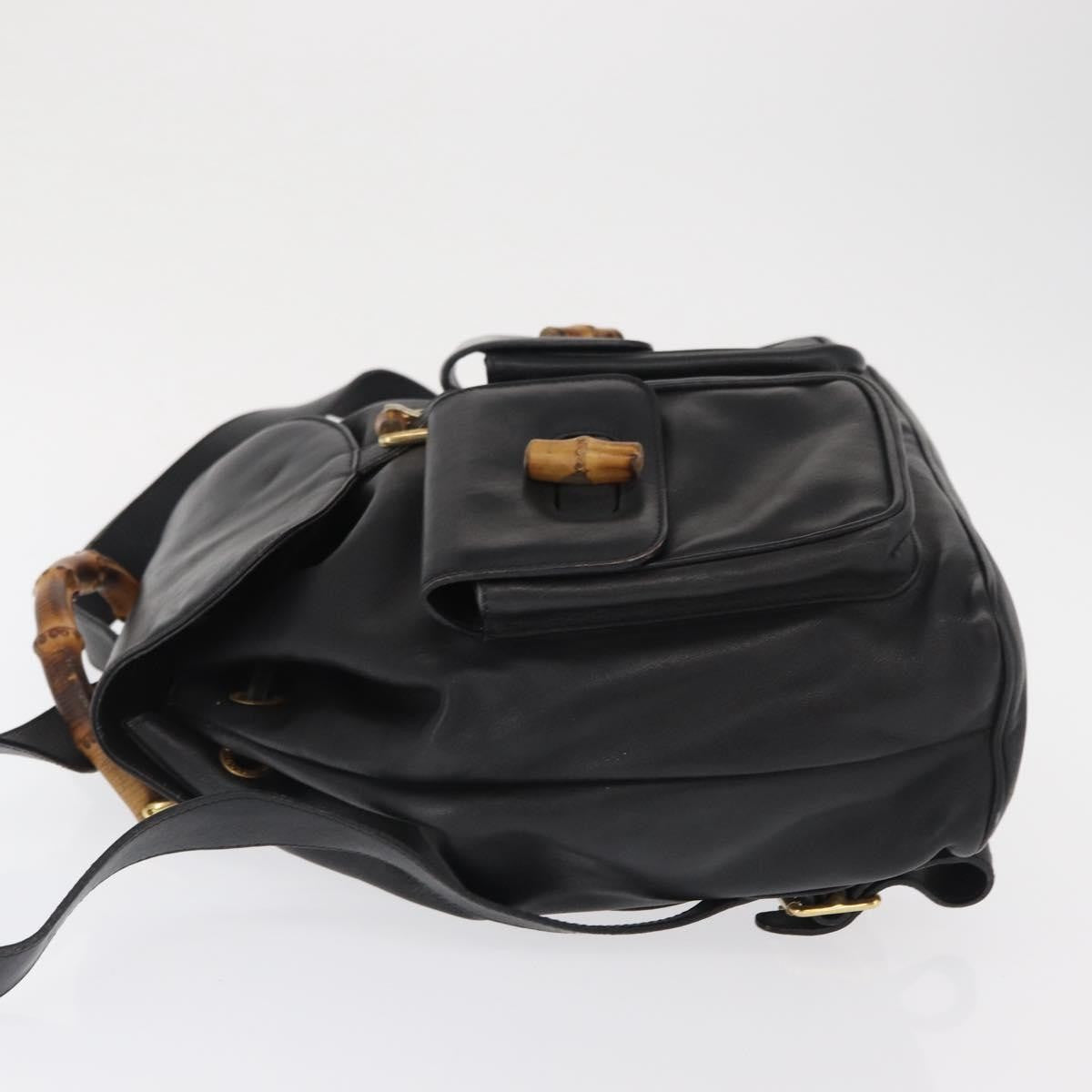 Gucci Vintage Bamboo Backpack Leather Black Leather Backpack Bag (Authentic  )