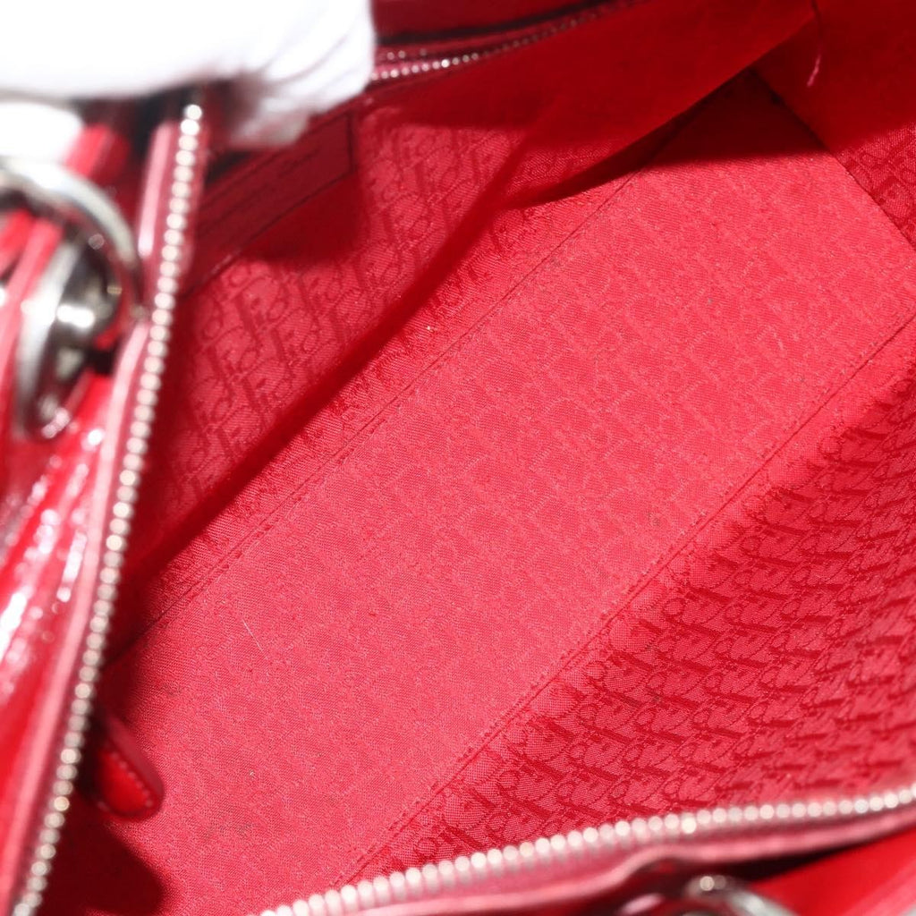 Christian Dior Lady Dior Bag Cannage Quilt Patent Red Patent_Leather Handbag ( )