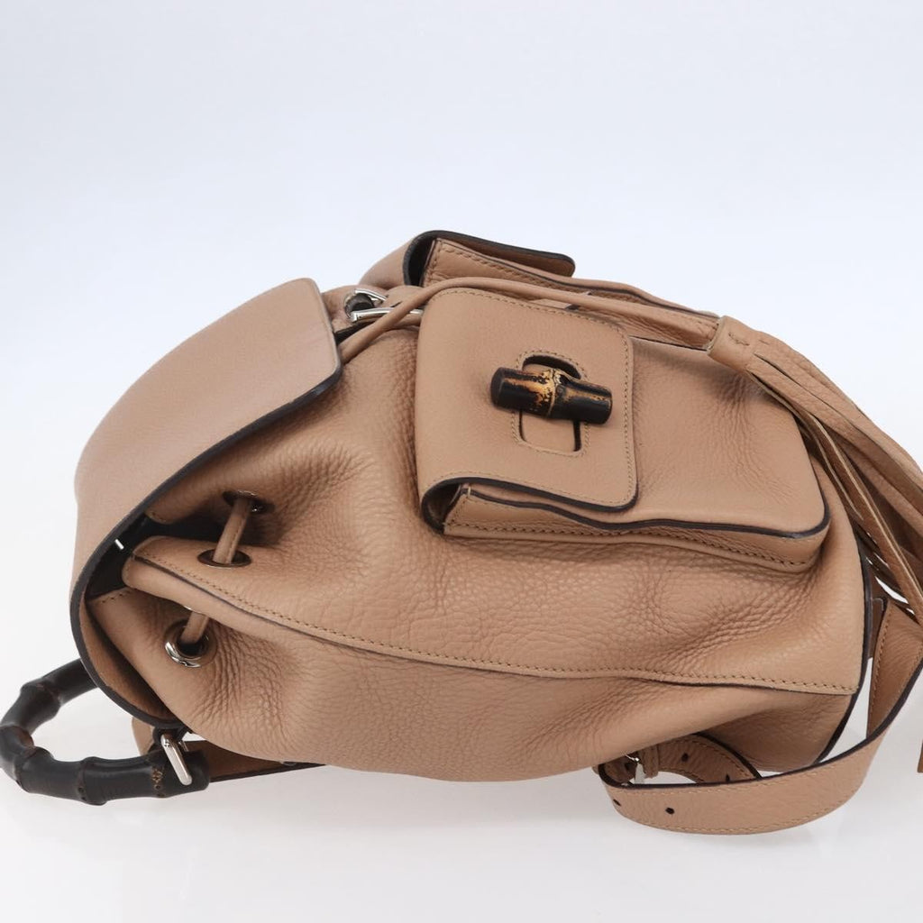 Gucci Vintage Bamboo Backpack Leather Beige Leather Backpack Bag (Authentic  )