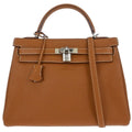 Hermes Kelly Handbag Brown Togo With Palladium Hardware Brown Leather Handbag ( )