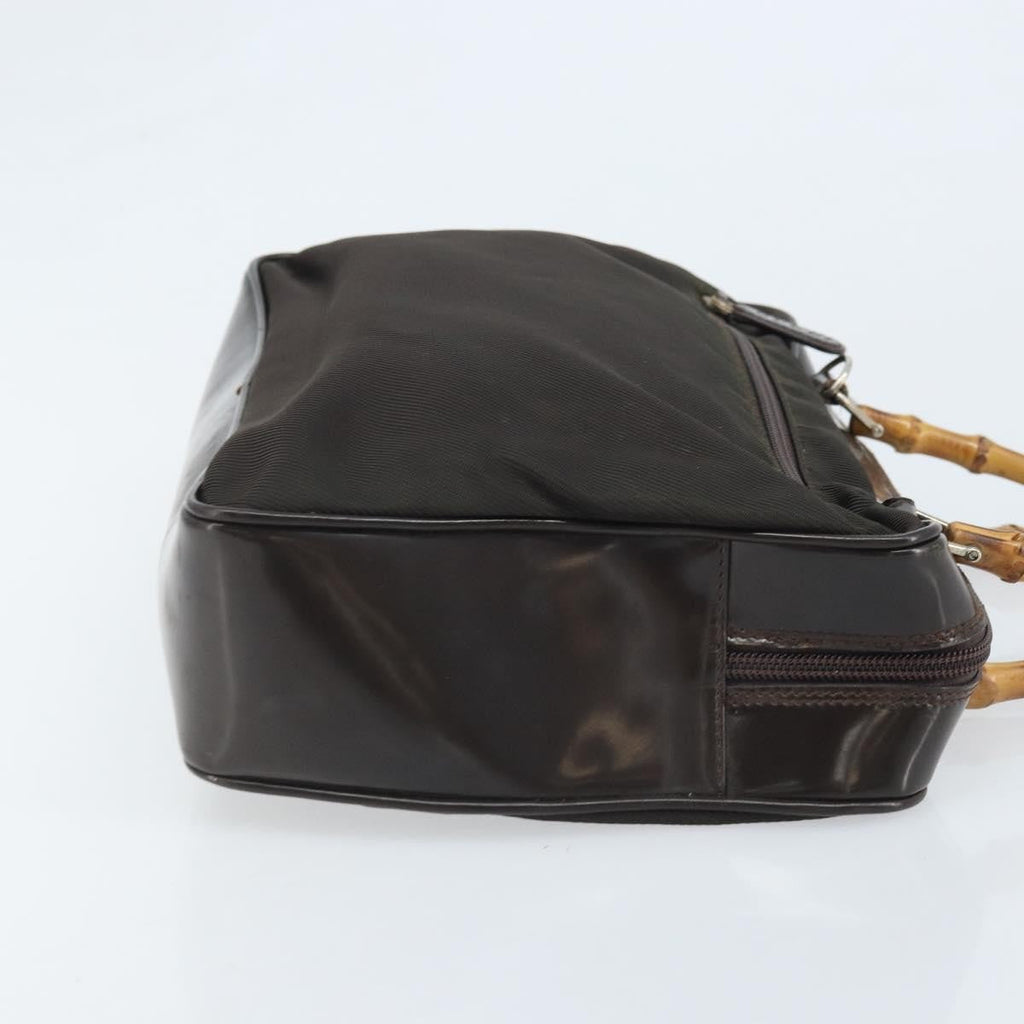 Gucci Vintage Bamboo Handle Bag Nylon Brown Nylon Handbag (Authentic  )