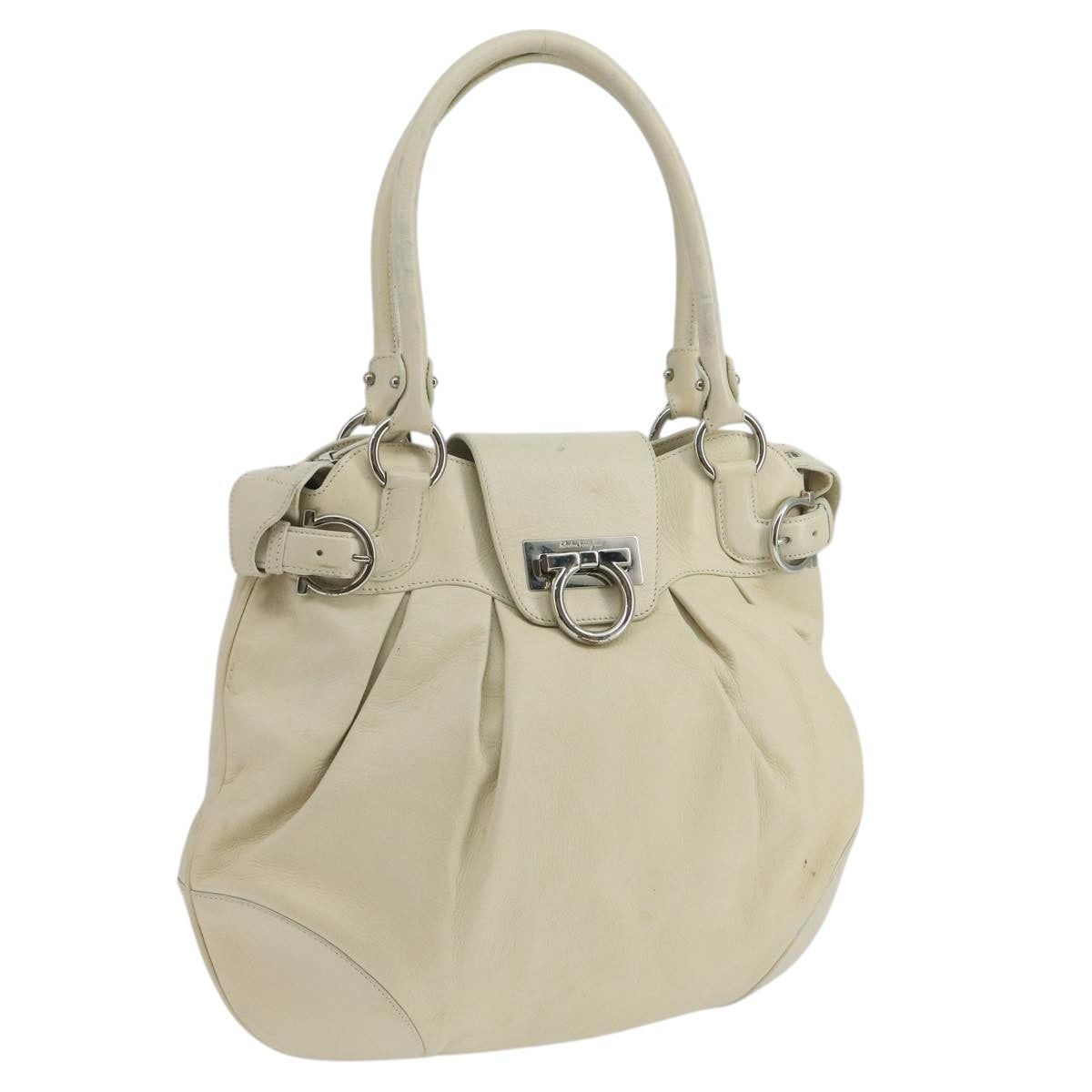 Salvatore Ferragamo Gancini Handbag Leather White Leather Handbag ( )