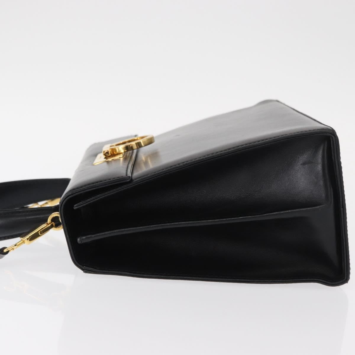 Salvatore Ferragamo Convertible Top Handle Bag Leather Black Leather Handbag (Authentic  )