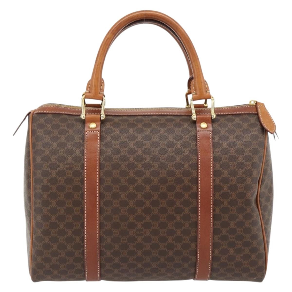 Celine Vintage Macadam Boston Bag Canvas And Leather Brown Pvc Handbag ( )