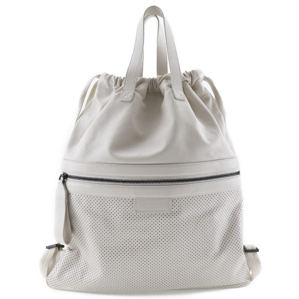 Bottega Veneta Drawstring Backpack Perforated Leather Beige Calfskin Backpack Bag (Authentic  )