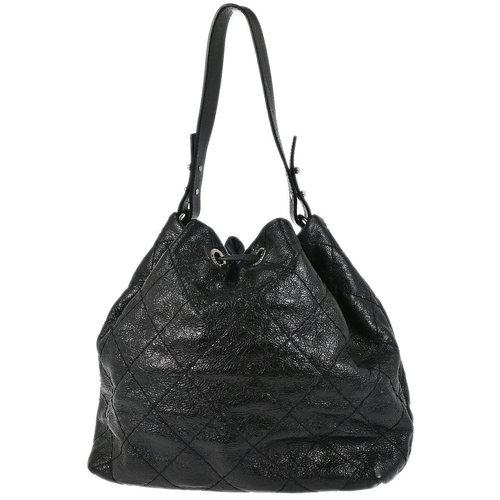Chanel On The Road Drawstring Bucket Bag Quilted Leather Black Calfskin Handbag ( )