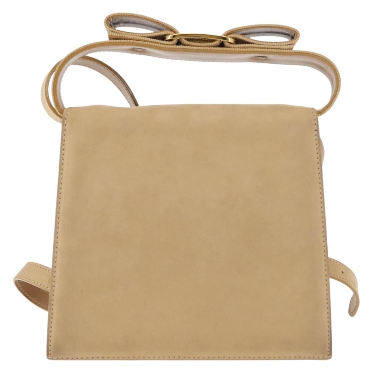 Salvatore Ferragamo Vala Handbag Suede Beige Suede Handbag (Authentic  )
