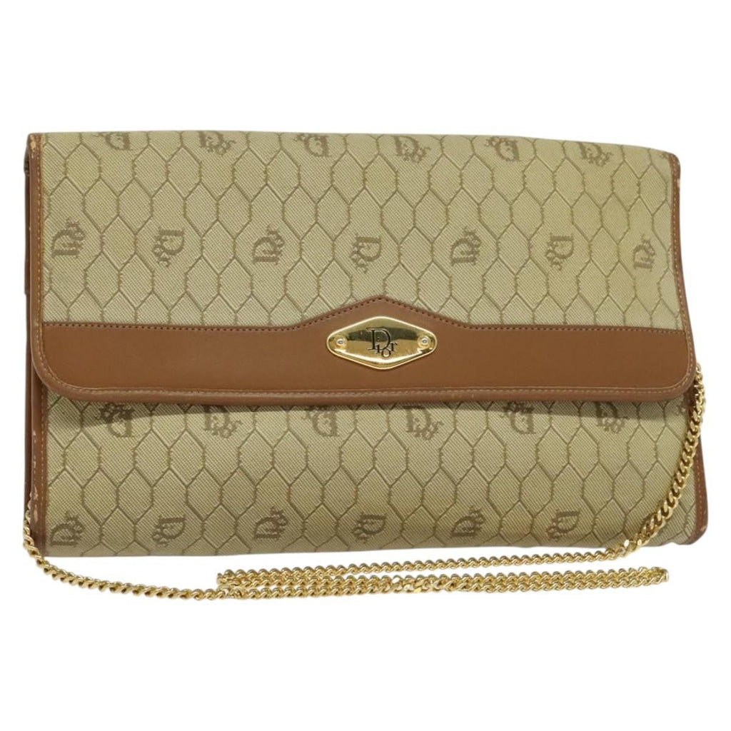 Christian Dior Vintage Honeycomb Chain Canvas Beige Canvas Bag (Authentic  )