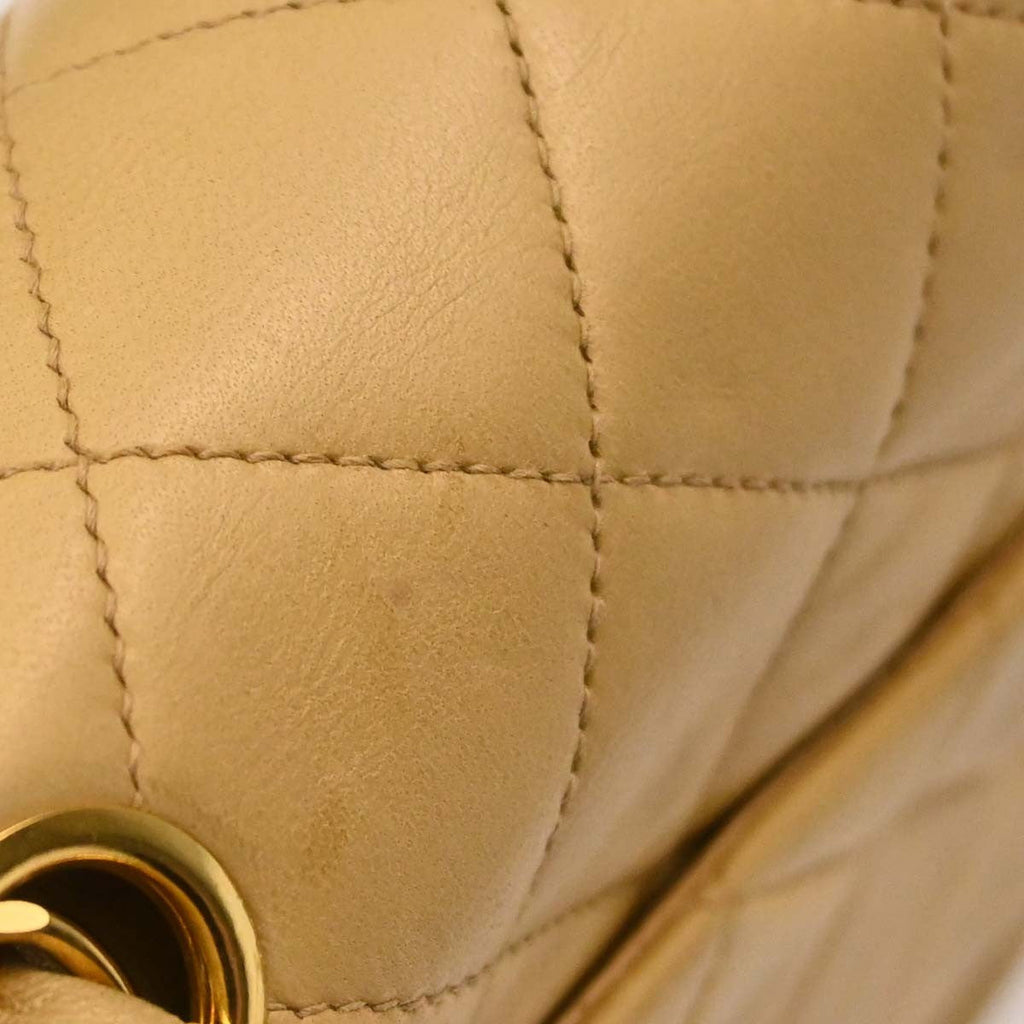 Chanel Timeless - Classic Double Flap Bag Leather Beige Calfskin Handbag ( )