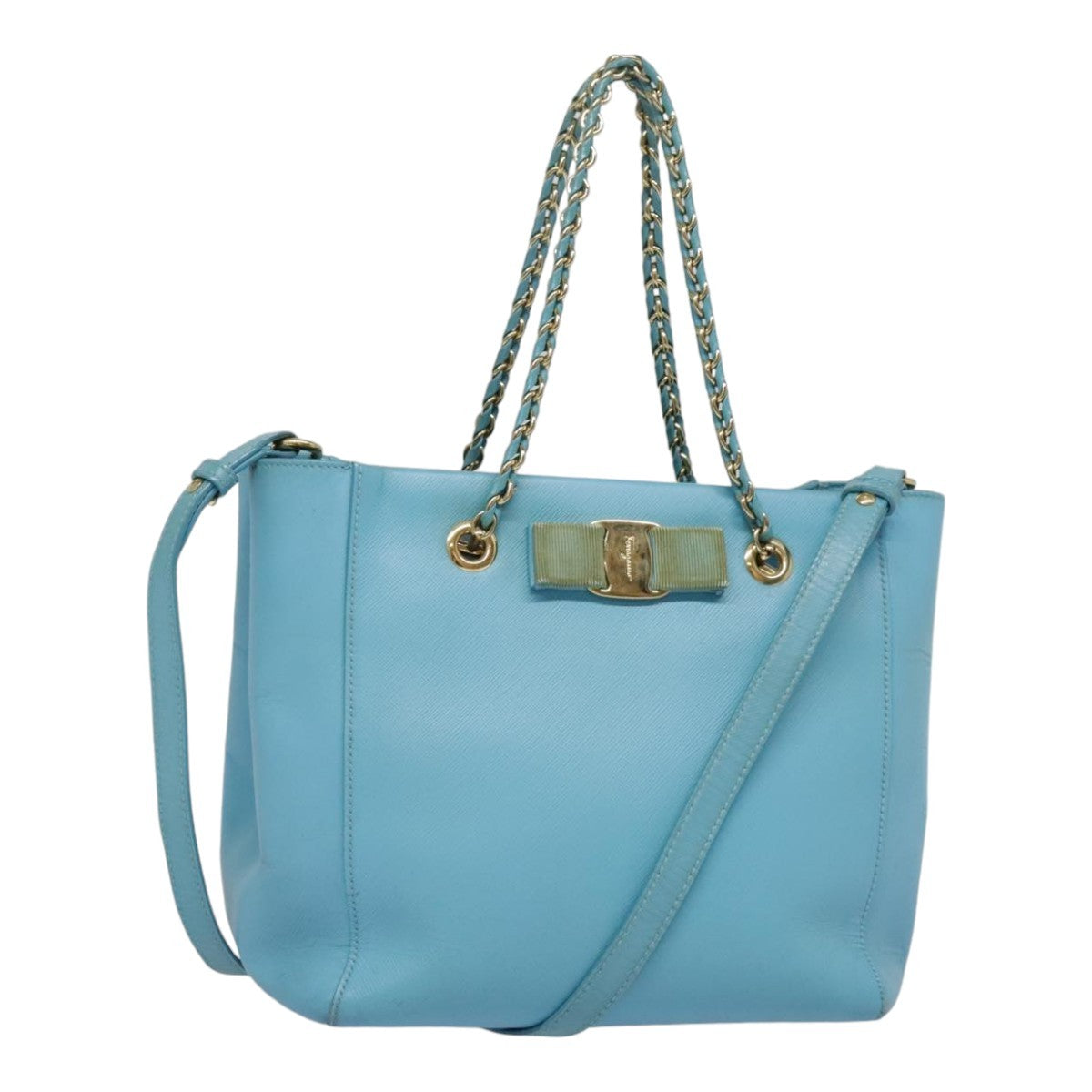 Salvatore Ferragamo Vara Handbag Leather Blue Leather Handbag (Authentic  )