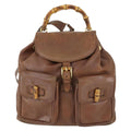 Gucci Vintage Bamboo Backpack Leather Brown Leather Backpack Bag (Authentic  )