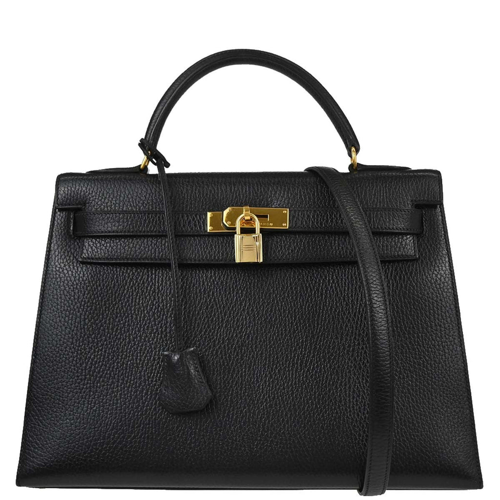 Hermes Kelly Handbag Black Ardennes With Gold Hardware Black Leather Handbag ( )
