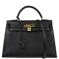 Hermes Kelly Handbag Black Ardennes With Gold Hardware Black Leather Handbag ( )