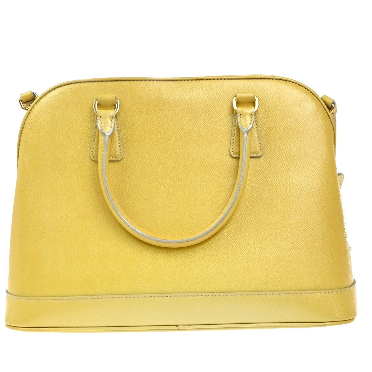 Prada Open Promenade Bag Saffiano Leather Yellow Leather Handbag (Authentic  )
